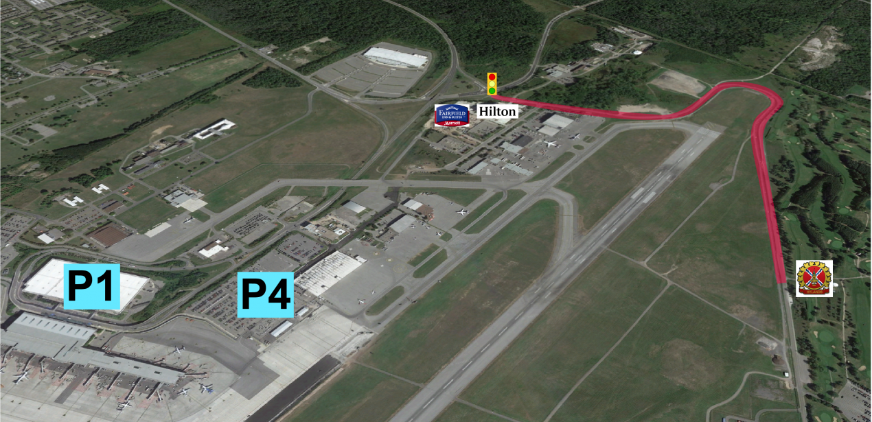 Map of airport terminal and Hylands Golf Club